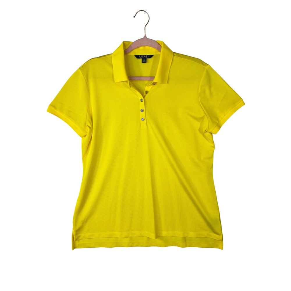 Lauren Ralph Lauren Womens XL Yellow Pique Short Sleeve Polo Shirt RL Monogram